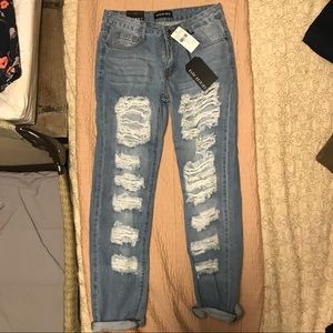 Fashion Nova Distressed Jean Light Wash Size 1
